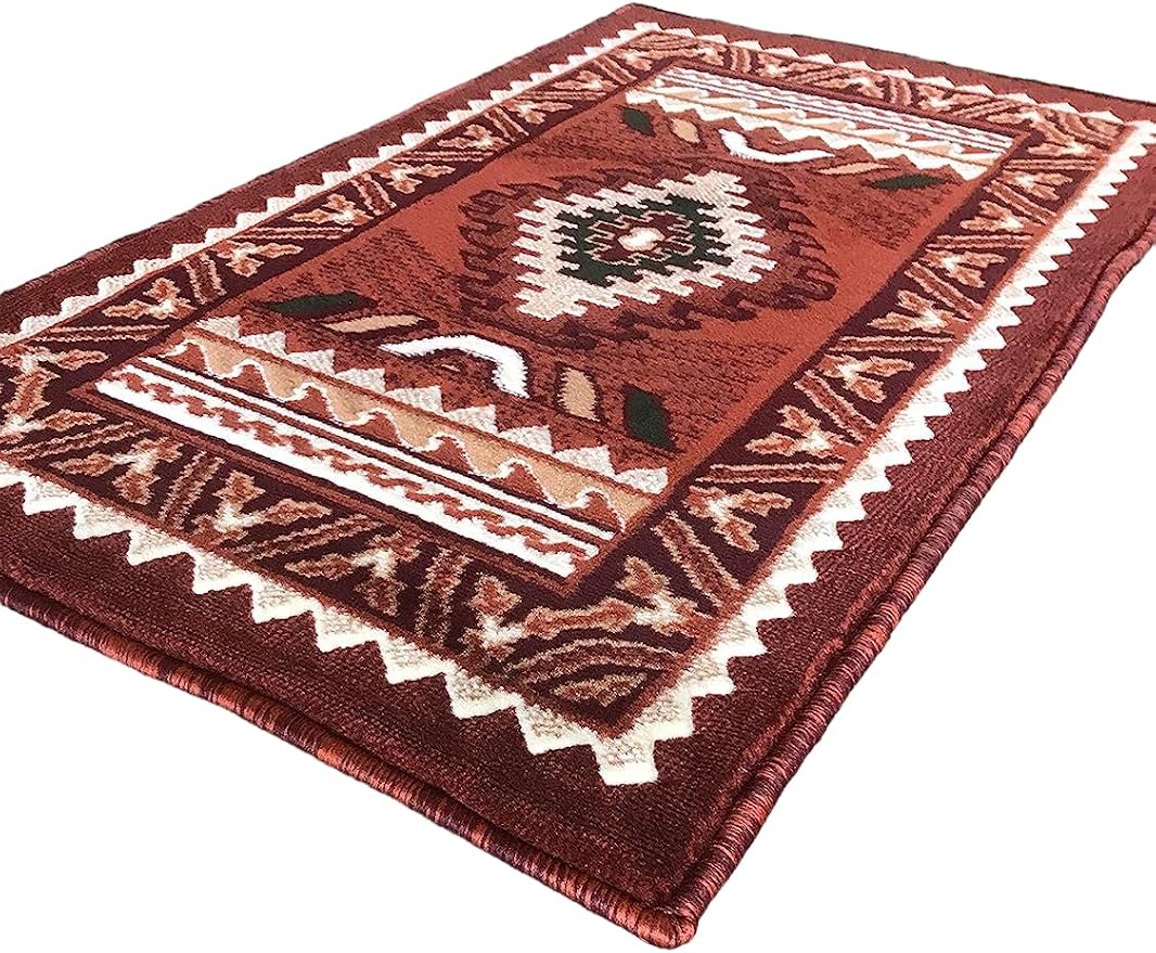 YHSF South West Native American Area Tribal Rug - Rust, 2' x 3' 4" | Easy-Clean, Soft & Durable Tribal Rug for Living Room, Bedroom, Kitchen & More - Stain-Proof Runner for Home Decor