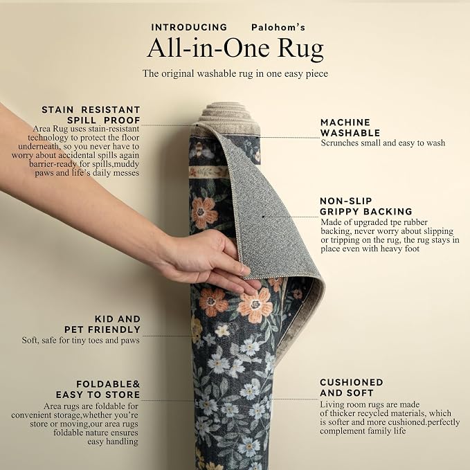 Washable Kitchen Rug Runners for Hallways: 2'x10' Entryway Rug with Non Slip Backing Low Pile Soft Indoor Long Floor Carpet Runners for Living Room Hallways Kitchen Bathroom Bedroom