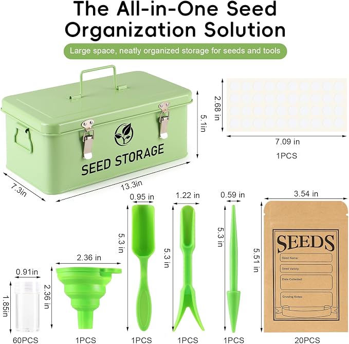 Seed Storage Organizer, Metal Seed Vault Bank Saving Containers Box (Seeds not Included)