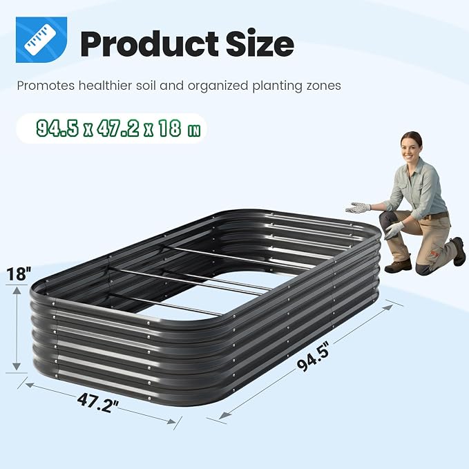 Quictent Galvanized Raised Garden Bed Kit, 8x4x1.5 ft Oval Metal Planter Box Tall for Vegetables Outdoor Backyard, Strengthened by Crossbar, Dark Gray