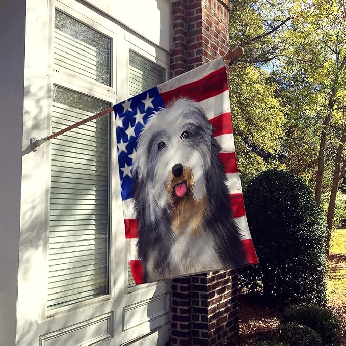 Caroline's Treasures CK6423CHF Bearded Collie American Flag House Flag Large Porch Sleeve Pole Decorative Outside Yard Banner Artwork Wall Hanging, Polyester, House Size, Multicolor