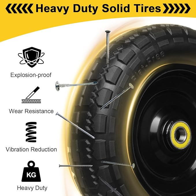 13 Inch Solid Rubber Tires, 4.00-6 Tire Flat Free with 5/8" Bearings, 2.17" Offset Hub for GOR Garden Carts, Garden Wagon Carts, Trolleys, Hand Trucks and Utility Cart(1 Pack)