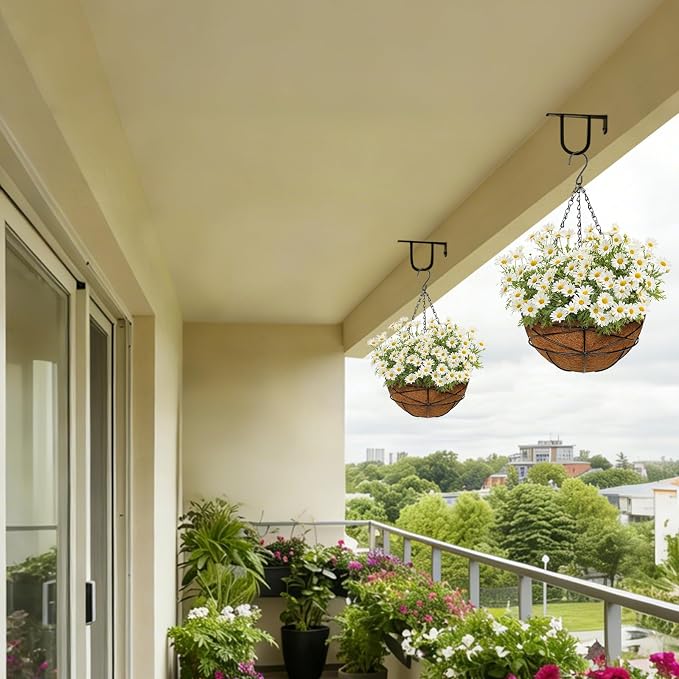 4 Pack 10 inch Metal Hanging Baskets for Plants Outdoor Metal Wire Hanging Basket Planter with Coco Fiber Liners Flower Pots for Home Porch Garden Patio, Diamond-Shaped