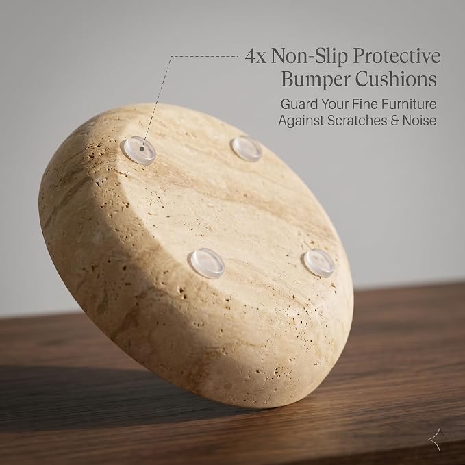 Natural Marble Travertine Decorative Bowl - 7.8" Honed Yellow Stone | Organic Modern Centerpiece Key Dish for Keys Entryway Table - Coffee Table Decor - Bedside Ring Jewelry Holder Tray