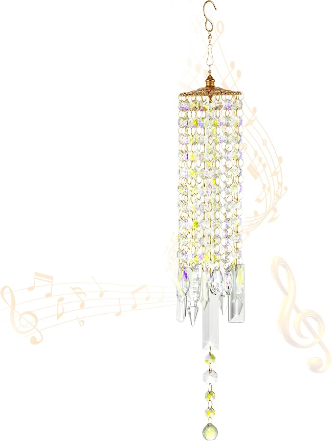 Crystal Wind Chimes Rainbow Suncatcher for Window, Garden, Patio | K9 Crystal Suncatcher, 22 Inches, Creates Rainbows Indoors/Outdoors, Ideal For Gifting, Rose Gold Hooks, Porch/Balcony