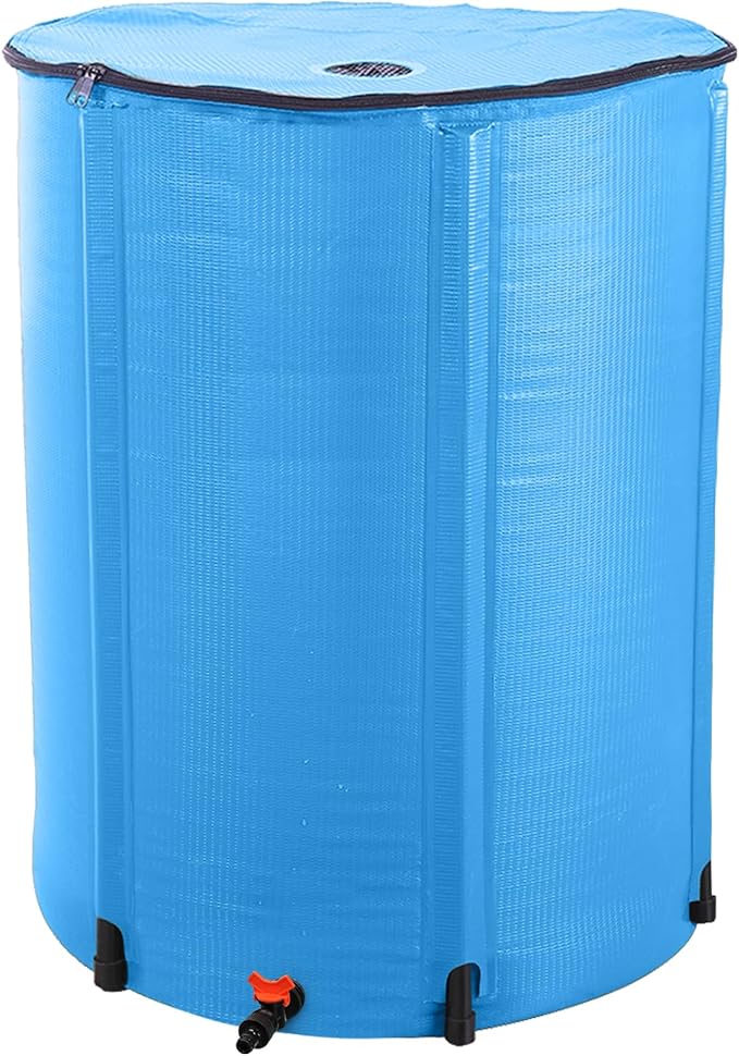 100 Gallon Collapsible Rain Barrel, Rain Water Collection Barrel System Kit, Collapsible Water Tank with Spigot and Overflow Kit, Portable Rain Water Catcher for Garden, Blue