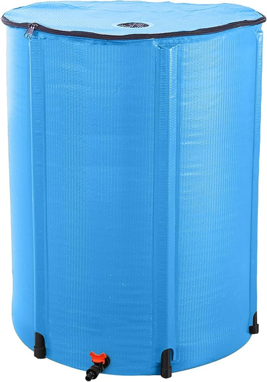 100 Gallon Collapsible Rain Barrel, Rain Water Collection Barrel System Kit, Collapsible Water Tank with Spigot and Overflow Kit, Portable Rain Water Catcher for Garden, Blue