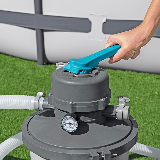 Bestway 950 Gallon Sand Filter Pool Pump for 300 to 4,800 Gallon Above Ground Outdoor Swimming Pools with Pre-Filter Strainer for Clean Water