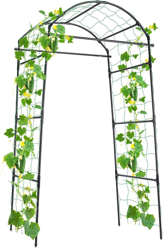 FOLLOOK Cucumber Trellis, 6.7ft Tall Garden Arch Trellis for Climbing Plants Outdoor Arbor Support Vine Vegetable Tomato Bean Pea Grape Squash Pumpkin Cucumber Raised Bed, Lightweight, Black