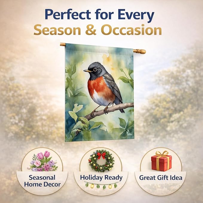 Caroline's Treasures Wisconsin American Robin House Flag Large Porch Sleeve Pole Decorative Outside Yard Banner Artwork Wall Hanging, Polyester, House Size, Multicolor