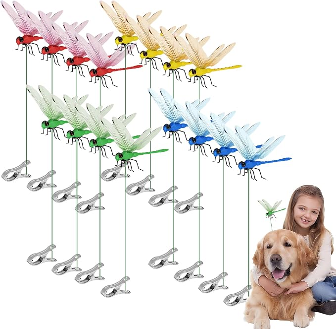 16 Pcs Dragon Fly Clips for Bugs Repel Lent - Lifelike Outdoor Decorative Dragonflies for Patio, Porch, Plants, Yard and Backpack, Waterproof Summer Garden Ornaments