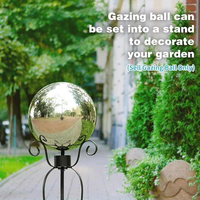 VCUTEKA Gazing Ball, 10" Stainless Steel Silver Garden Globes Outdoor Decor | Reflective stainless steel gazing ball with silver mirror finish that creates striking focal point Lawn indoors or outdoors