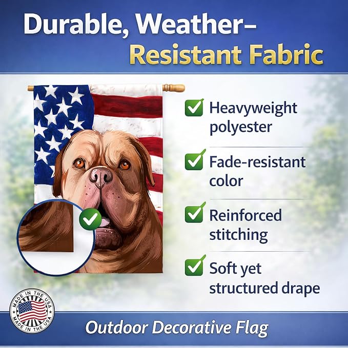 Caroline's Treasures CK6505CHF Dogue de Bordeaux Dog American Flag House Flag Large Porch Sleeve Pole Decorative Outside Yard Banner Artwork Wall Hanging, Polyester, House Size, Multicolor