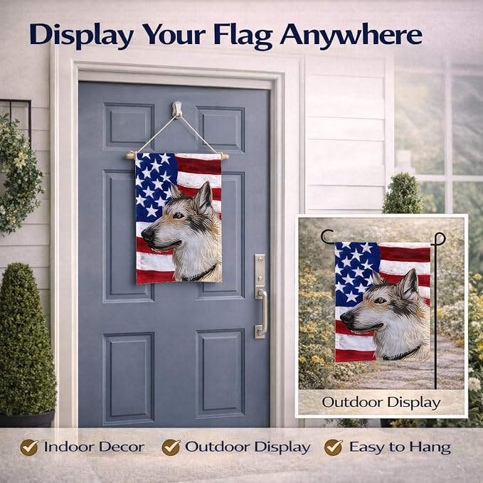 Caroline's Treasures CK6682GF Saarloos Wolfdog Dog American Flag Garden Flag Mailbox Flag Decorative Yard Flag Banner Outside Patio Artwork Yard Flower Beds, Garden Size, Multicolor