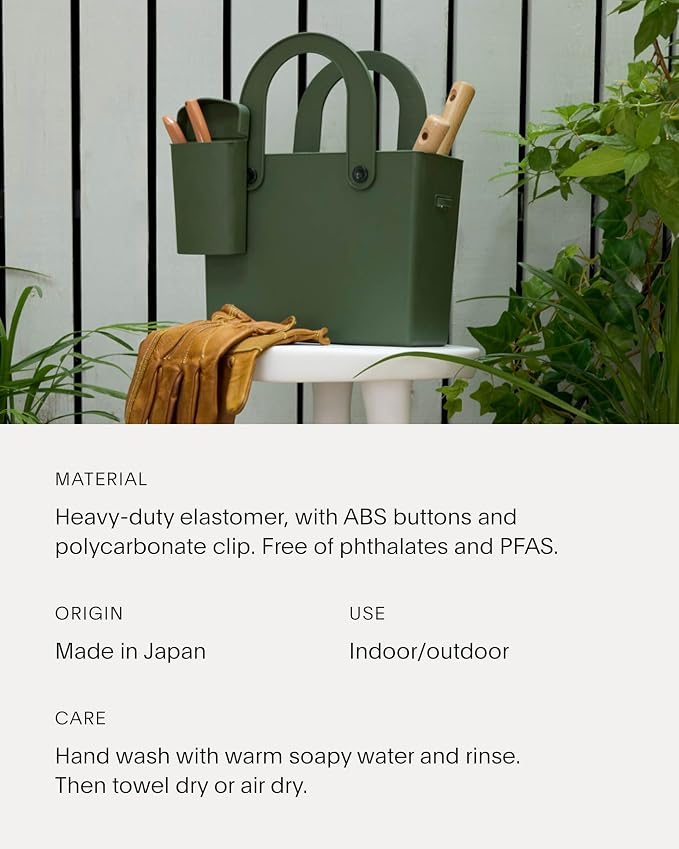 Hachiman Garden Tool Bag, Waterproof Gardening Tote | Interior Partition and Removable Pouch, Indoor Outdoor Use, Tools Not Included, Garden Green