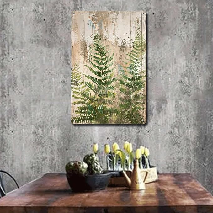 Metal Sign Tin Sign Vintage Wall Art Rustic Elegance Fern Tin Sign for Easy Installation Durable Aluminum and Weather Resistant Design Greenhouse Decor for Pub 8×12 Inches