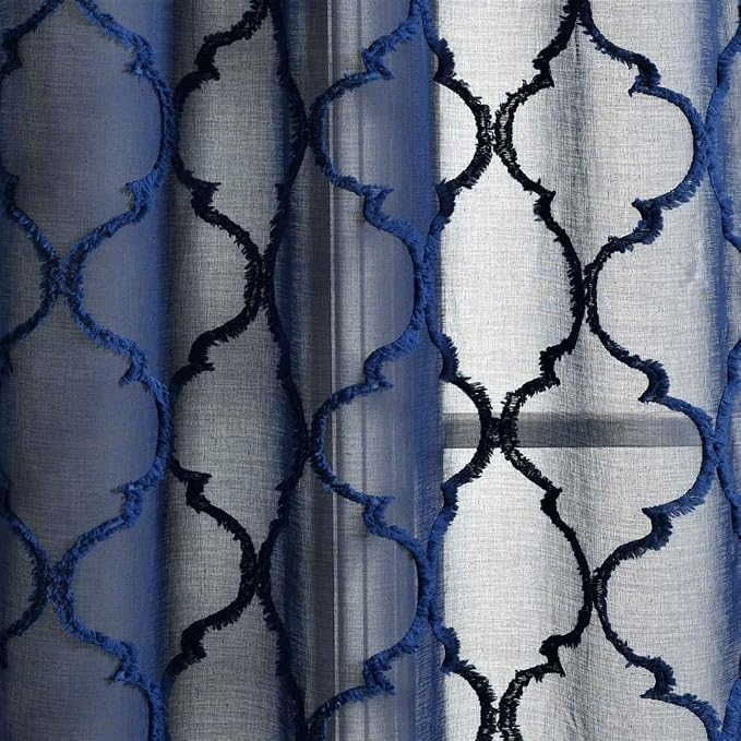 Lush Decor Navy Avon Trellis Grommet Sheer Window Curtain Panel Pair (84" x 38")