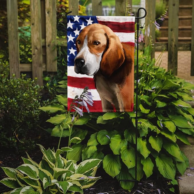 Caroline's Treasures CK6422GF Beagle-Harrier American Flag Garden Flag Mailbox Flag Decorative Yard Flag Banner Outside Patio Artwork Yard Flower Beds, Garden Size, Multicolor