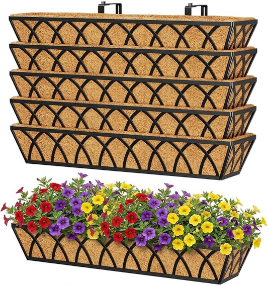 Y&M Railing Planter Boxes, Metal Hanging Balcony Planter, Adjustable Deck Railing Planter for Fence, Window Boxes Outdoor, Heavy Duty Flower Box for Porch Rail-30inch 6pcs