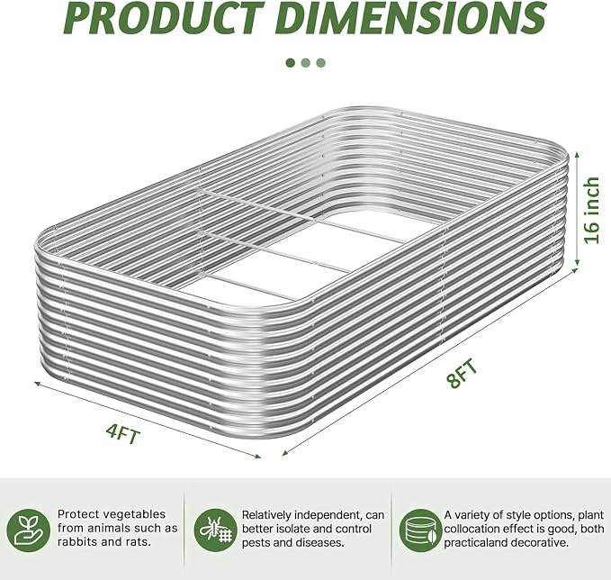 2 Pack Tall 8x4FT Corrugated Galvanized Steel Raised Garden Bed Outdoor, Metal Above Ground Garden Bed for Vegetables and Flowers, Raised Beds for Gardening