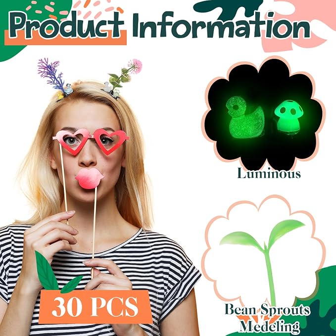 Tigeen 30 Pcs Glow Rave Trinkets Festival Duck Hair Clip with Bean Sprout Mushroom Sprout Hairpins Holiday Funny Plant Flower Hair Accessories for Women Music Festival