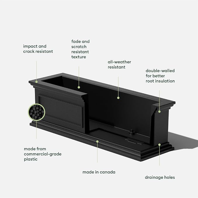 Veradek Brixton Window Box Plastic Planter - Large Rectangular Planter for Outdoor Balcony/Windowsill | Crack-Resistant All-Weather | Classic Estate Design for Flowers, Herbs, Succulents