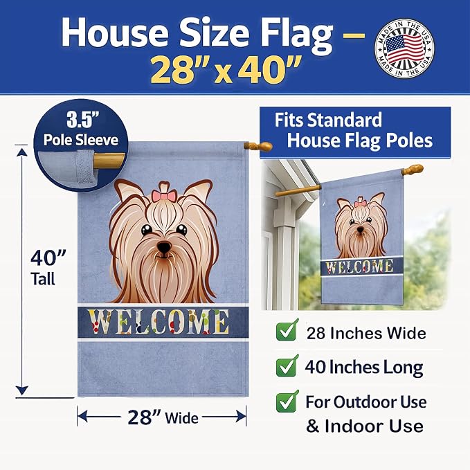 Caroline's Treasures BB1390CHF Yorkie Yorkishire Terrier Welcome House Flag, Blue Large Porch Sleeve Pole Decorative Outside Yard Banner Artwork Wall Hanging, Polyester, House Size, Multicolor