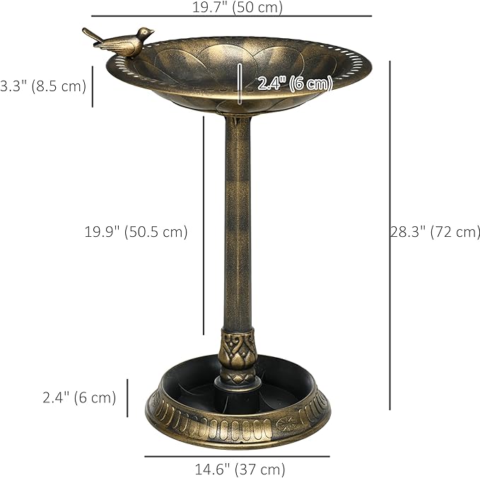 Outsunny 28" Antique Bird Bath with Pedestal Flower Planter Base, Vintage Style Decorative Birdbath & Bird Feeder Bowl, Decoration Yard Statue, Bronze