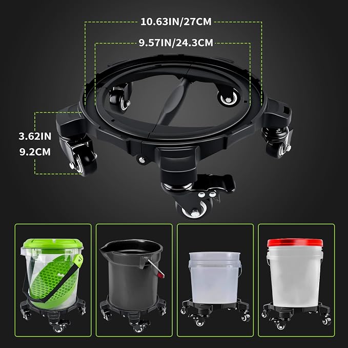 Foldable Bucket Dolly with 5 Wheels, 360°Car Wash Bucket Roller,Heavy Duty Wagon Perfect for Car Wash, Waxing,Up to 265 lbs