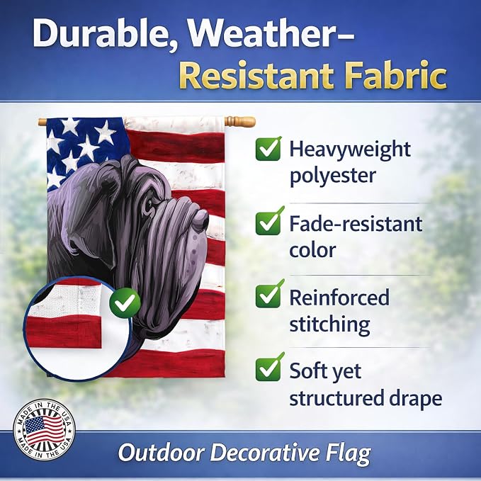Caroline's Treasures CK6625CHF Neapolitan Mastiff Dog American Flag House Flag Large Porch Sleeve Pole Decorative Outside Yard Banner Artwork Wall Hanging, Polyester, House Size, Multicolor
