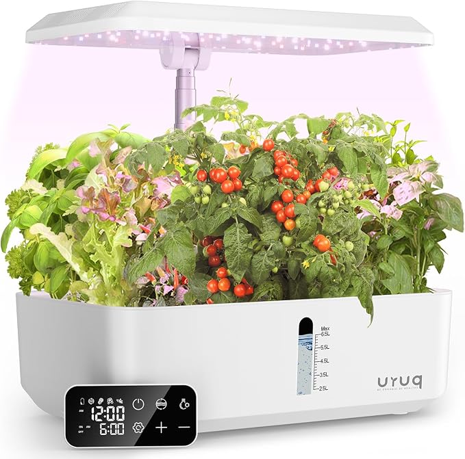 URUQ 12 Pods Hydroponic Growing System LED Grow Light Remote Control White | Quiet Water Pump, Automatic Timer, Height Adjustable for Fresh Herbs, Vegetables, Kitchen Gardening Gifts for Plant Lovers