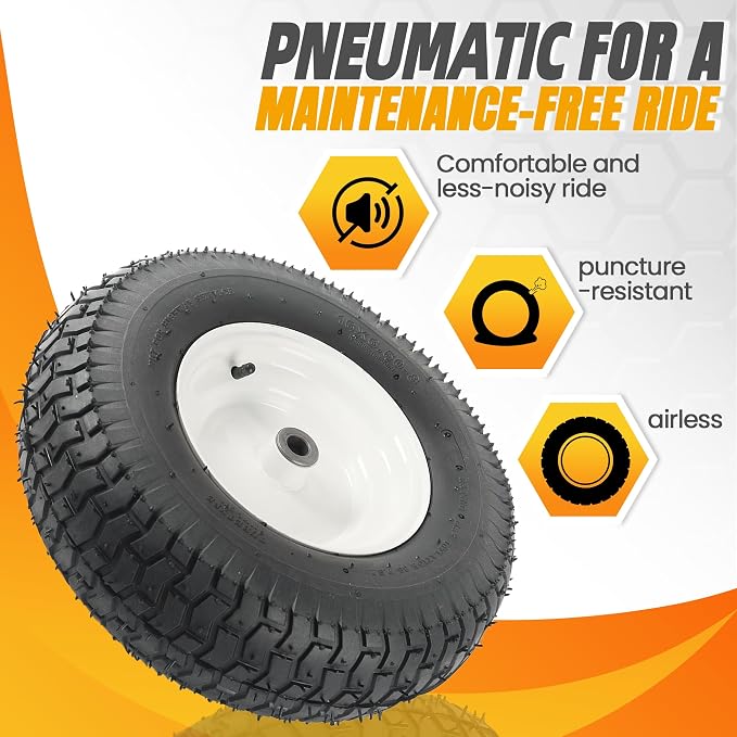 AR-PRO (2 Pack) 16x6.50-8 Pneumatic Tire and Wheel Assembly, Riding Lawn Mower Replacement Wheels with Chevron Turf Tread, 3" Centered Hub, 3/4" Bushings, 440 lb Capacity
