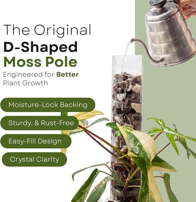 THICCLY V3 GrowPole Medium 5 Pcs - Front Opening Plastic Moss Poles for Climbing Plants, D-Shaped Moss Pole for Monstera Plant Support Plant Climbing Pole, Plastic Plant Pole Support for Philodendron