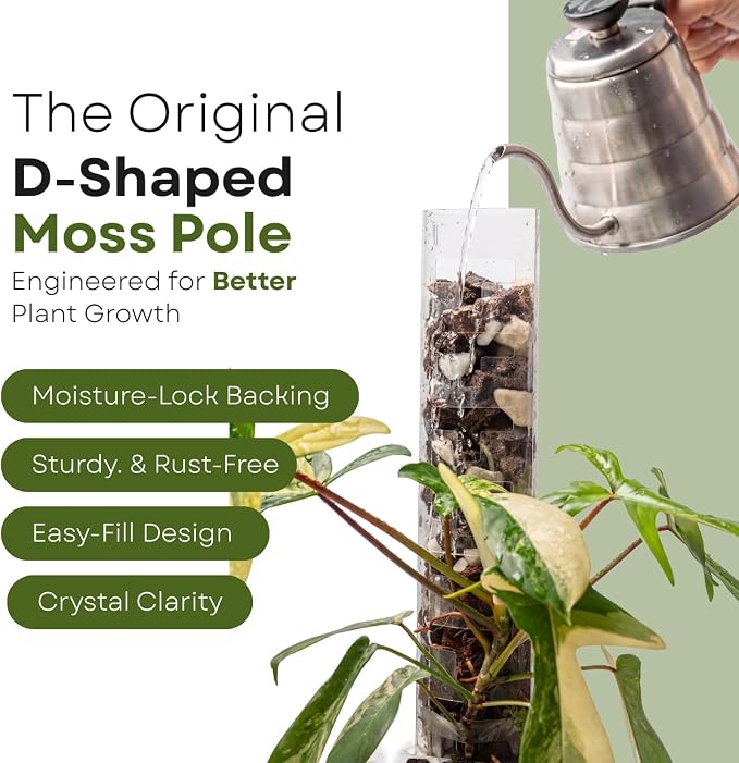 THICCLY V3 GrowPole Small 10 Pcs - Front Opening Plastic Moss Poles for Climbing Plants, D-Shaped Moss Pole for Monstera Plant Support Plant Climbing Pole, Plastic Plant Pole Support for Philodendron