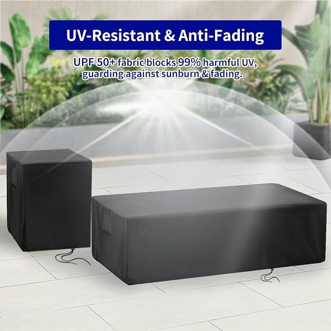 Saking 42" Rectangular Fire Pit Tables 2-Piece 50,000 BTU Outdoor Propane Gas Fire Pit Cover Rectangular, 42in &16.5in, Waterproof & UV-Resistant, Patio Set Cover, Black