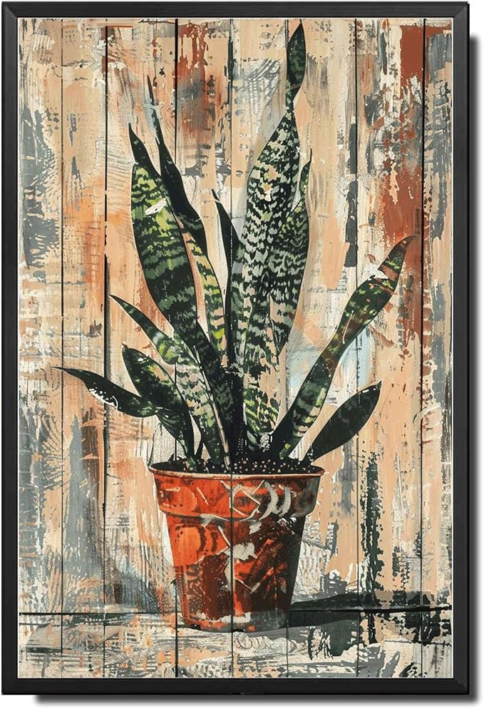 Metal Sign Tin Sign Vintage Wall Art Vintage Snake Plant Tin Sign for Shabby Chic Elements Distressed Wood Art and Robust Plant Di Metal Sign for Bar 6×8 Inches with Metal Frame