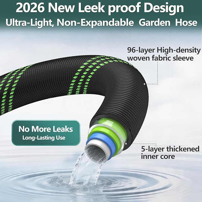 50 ft Garden Hose,2026 New Improved Lightweight All-Weather Water Hoses, Ultra Durable and Flexible Garden Hose with 10-Function Spray Nozzle, Leak-Free Connections Garden Hose for Yard, Lawn,Outdoor