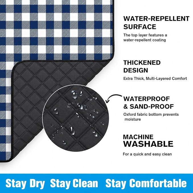 TigeJoy Extra Large Picnic Blanket Waterproof Foldable 60''x80'', Outdoor Picnic Mat Beach Blanket Sandproof for Park, Grass, Travel, Hiking, Camping Essentials, Gingham Picnic Blanket