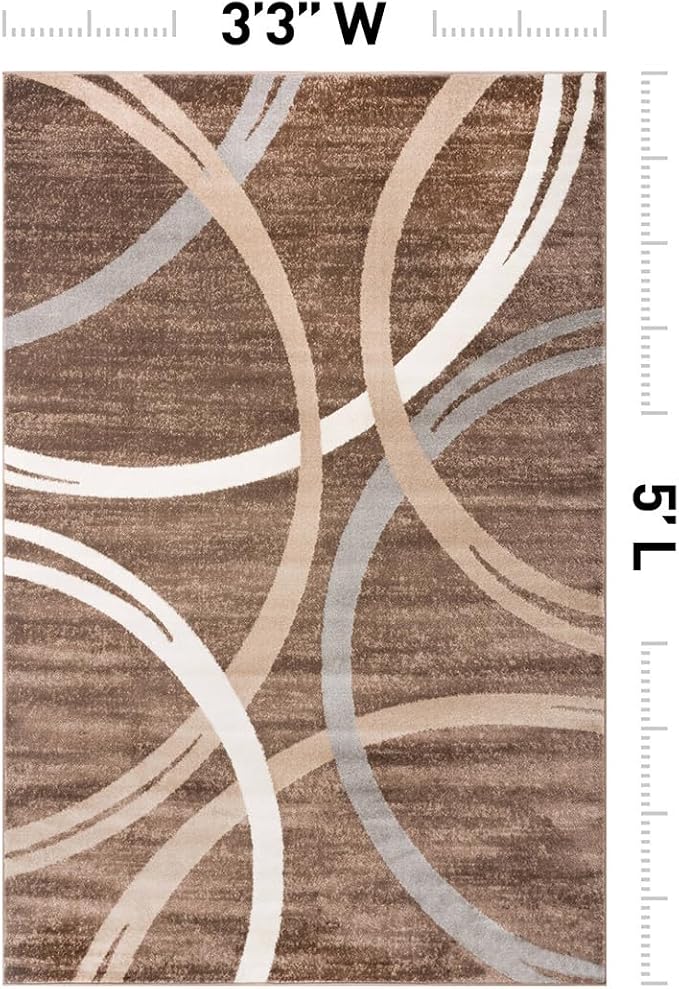 Rugshop Wavy Circles Modern Fade-Resistant Area Rug Brown 3'3" x 5' | Rectangular, Size 3'3" x 5', Living Room, Bedroom, Dining Room, Home Office, Kitchen, Entryway, Hallway, Nursery, Kids Room
