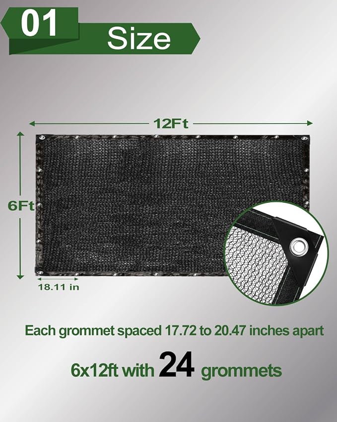 vensovo 30% Sunblock Shade Cloth Net Black Resistant - 6x12 Ft Garden Shade Mesh for Plant Cover, Greenhouse, Chicken Coop, Kennels, Tomatoes Plants
