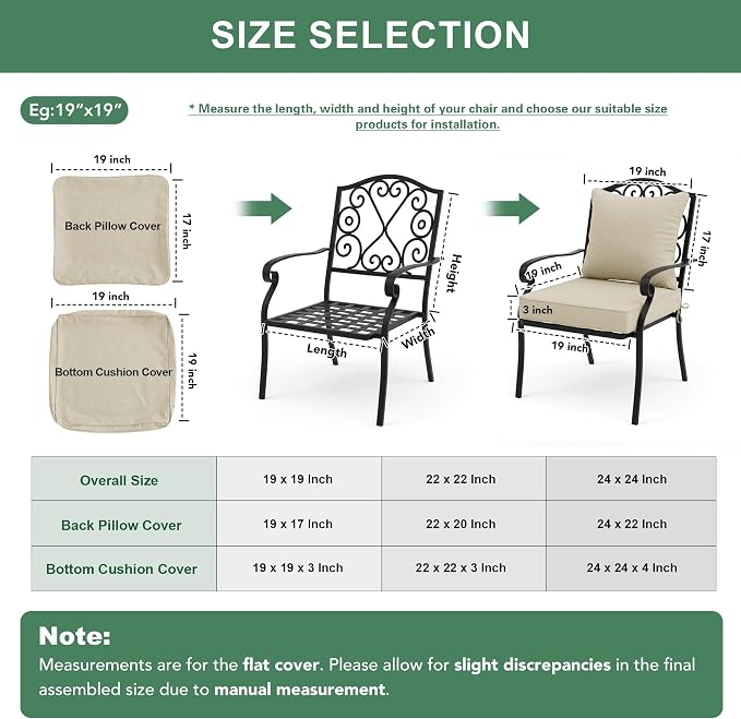 Summsun Patio Chair Cushions 22 x 22 Inch, Faux Linen Outdoor Furniture Cushions, Water Resistant Backrest and Deep Seat Cushion Set with Straps, Removable Cover, Non-Slip Bottom, Beige