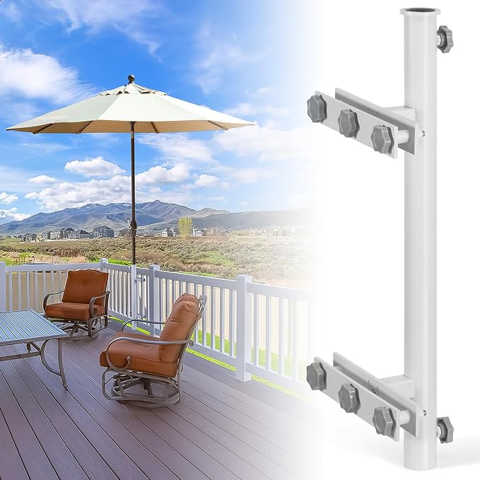 304 Stainless Steel Umbrella Holder for Deck Railing, Heavy-Duty Patio Umbrella Mount, Easy Installation Adjustable Outdoor Umbrellas Base(Grille, White)