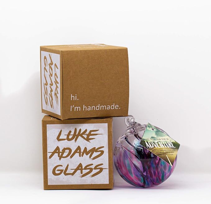 Luke Adams Glass | 4" Large Glass Tree of Life | Handmade Ornament | Hanging Garden Gazing Ball | Indoor Outdoor Home Décor | (Pink Violet Teal)