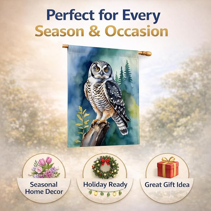 Caroline's Treasures Northern Hawk Owl House Flag Large Porch Sleeve Pole Decorative Outside Yard Banner Artwork Wall Hanging, Polyester, House Size, Multicolor