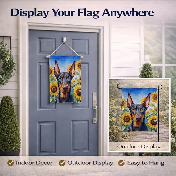 Caroline's Treasures DAC6068GF Doberman Pinscher in Sunflowers Garden Flag Mailbox Flag Decorative Yard Flag Banner Outside Patio Artwork Yard Flower Beds, Garden Size, Multicolor