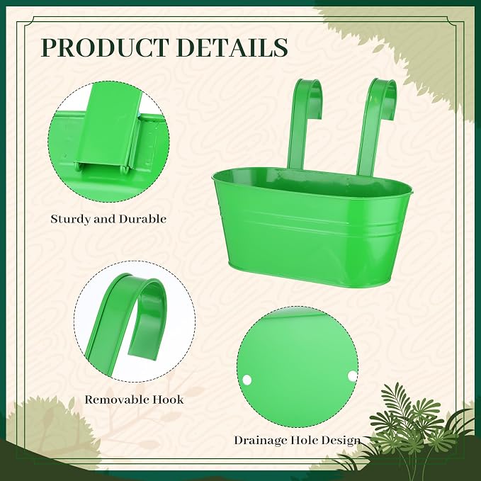 16 Pcs Hanging Flower Pots Planters for Outdoor Metal Iron Wall Flower Planter Baskets for Railing Fence Balcony Garden Yard Home Indoor Decoration with Detachable Hooks (Colorful)