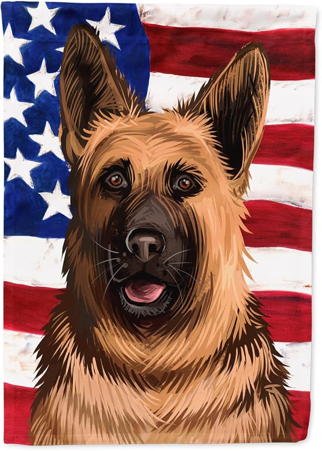 Caroline's Treasures CK6536GF German Shepherd Dog American Flag Garden Flag Mailbox Flag Decorative Yard Flag Banner Outside Patio Artwork Yard Flower Beds, Garden Size, Multicolor