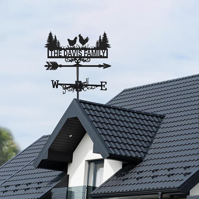 Personalized Metal Weather Vane, Custom Name Weathervane, Chicken Coop Signs, Weather Vanes for Outside, Wind Vanes for Farmhouse Yard Shed Decor, Housewarming Gifts Color07