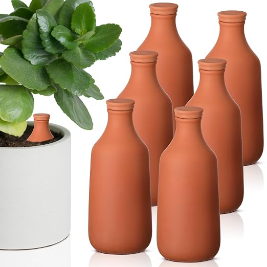 DoubleFill 6 Pcs 24oz Ollas Terracotta Watering Pots Self Watering Planter Insert Terracotta Globes Clay for Outdoor Indoor Garden Plants, Easy to Refill