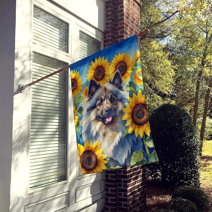 Caroline's Treasures DAC6105CHF Keeshond in Sunflowers House Flag Large Porch Sleeve Pole Decorative Outside Yard Banner Artwork Wall Hanging, Polyester, House Size, Multicolor
